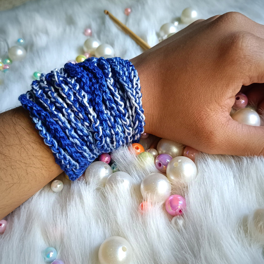 Ocean Blue Bracelet Multi Corded - Handmade Crochet Shaded Bracelet