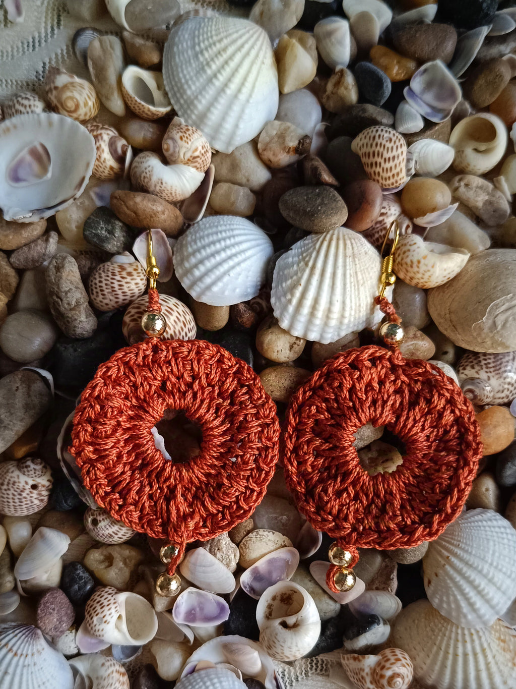 Copper Color Rounded Earrings - Handmade Crochet Dangling Earrings