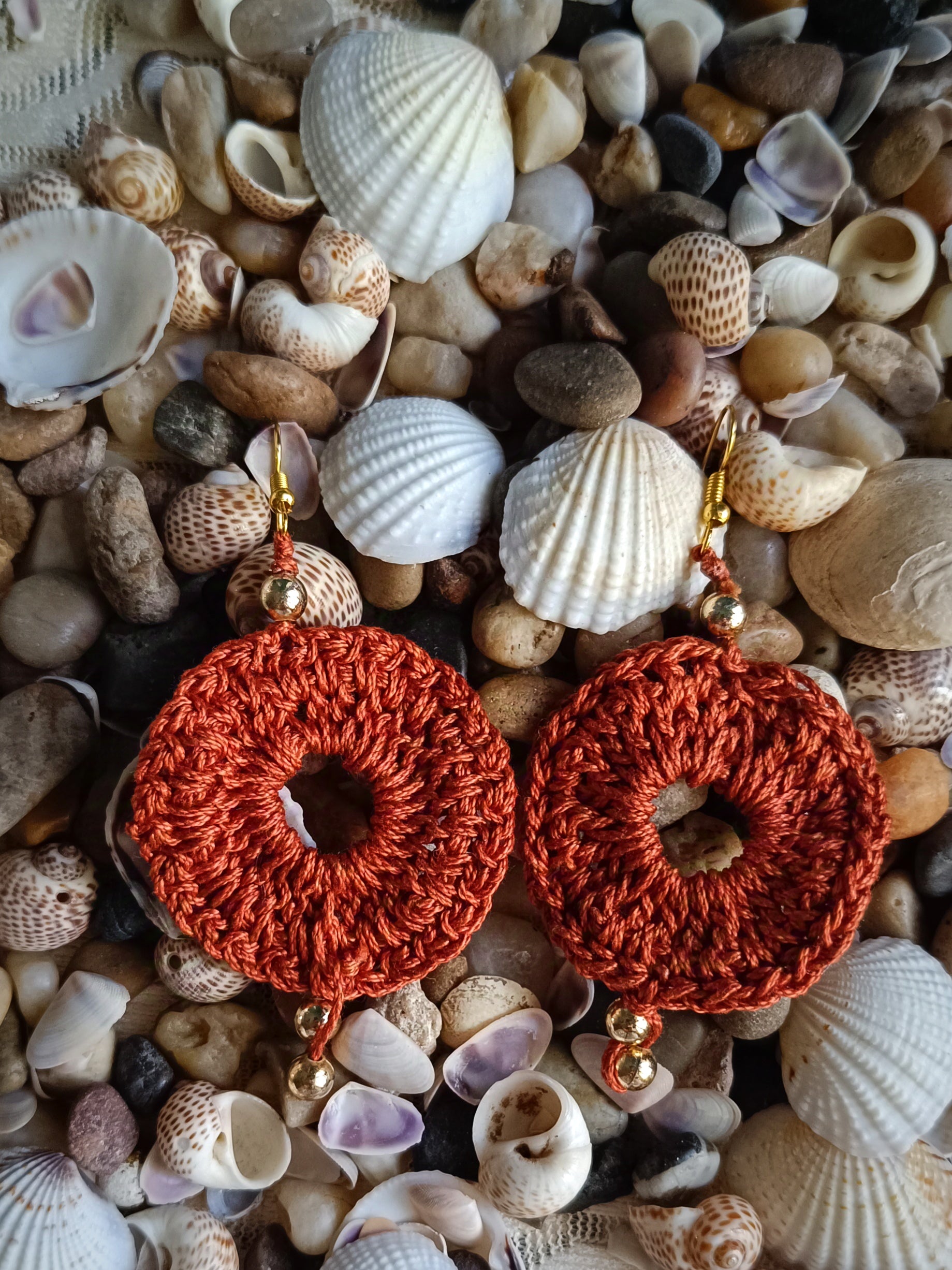 Copper Color Rounded Earrings - Handmade Crochet Dangling Earrings