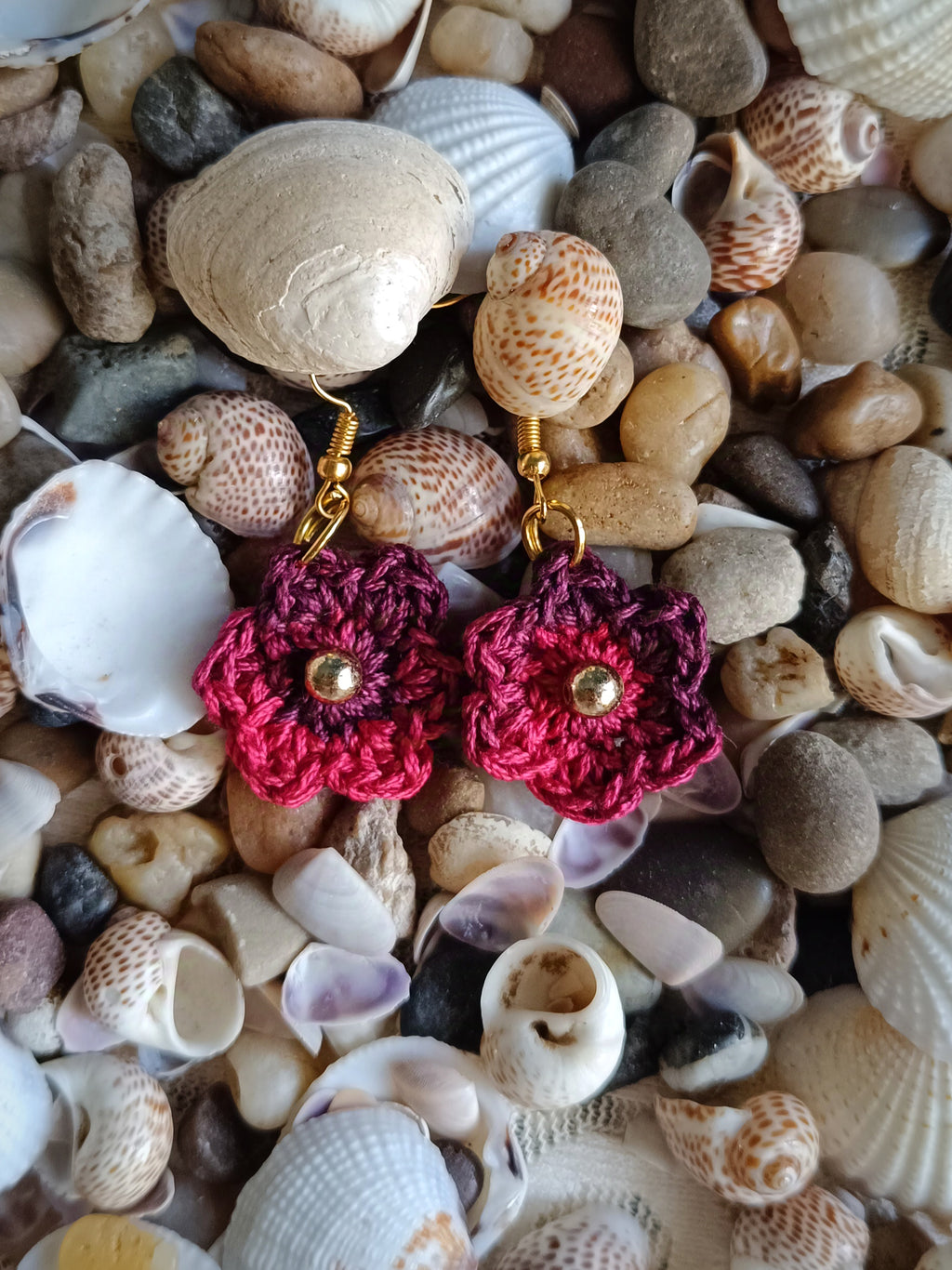 Flower Dangling Earrings - Handmade Crochet Maroon Jewellery