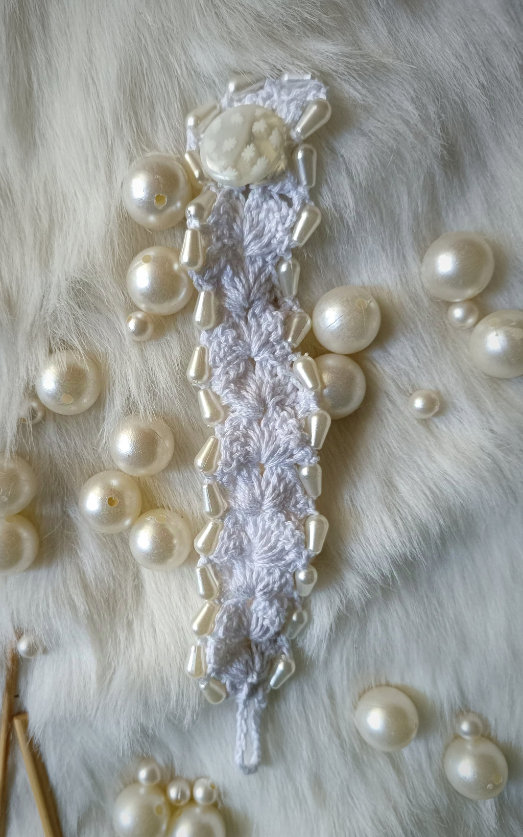 White beaded Bracelet - Handmade Crochet Designer Jewellery